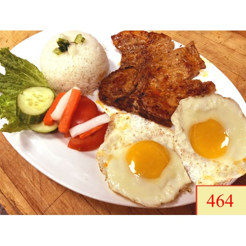 464. CƠM TẤM SƯỜN NƯỚNG, TRỨNG ỐP LA - GRILLED PORK CHOP & FRIED EGGS WITH STEAMED RICE